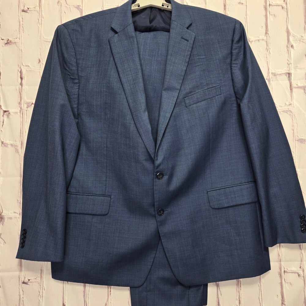 Michael Kors Suit Blue Wool Blend Natural Stretch Formal Business Mens 48R 40x30